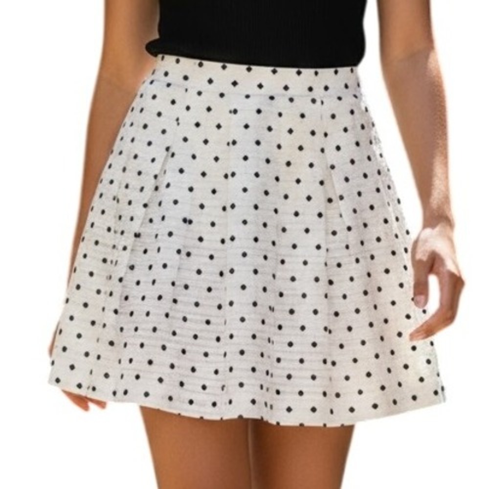 BANANA REPUBLIC White/Black Diamond Dot Textured Skater Mini Skirt NWOT 12